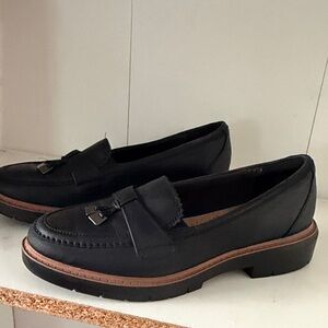 Clarks Black and Brown Loafers for Women